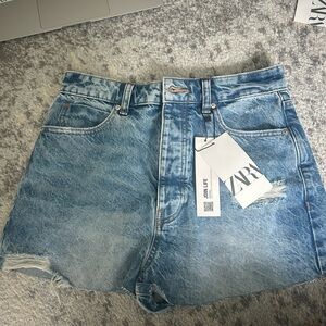 Zara Blue Jean Shorts High-Waisted Distressed